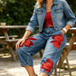 Wide-Leg Jeans voor Dames met Artistieke Bloemenprint