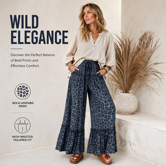 👖 NU 50% KORTING! 🐆 Dames Luipaardprint Broek – Ruche Zoom, Wijde Pijp & Chic – Lichtgewicht, wild & perfect voor zomerfeesten of gedurfde dagelijkse stijl 🌿
