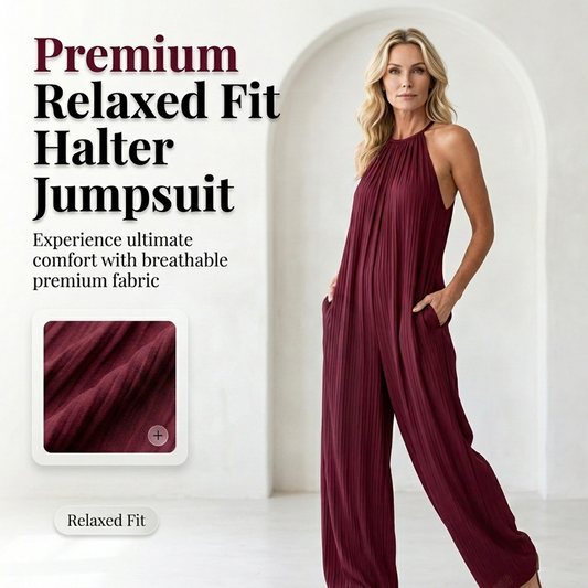 👗 TIJDELIJKE AANBIEDING 50% KORTING! 💥 Dames Halternek Wijdbeense Jumpsuit – Mouwloos, Gedrapeerde Silhouet, Zijzakken ✨