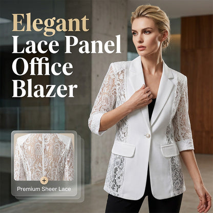 🤵‍♀️ TIJDELIJK 50% KORTING! ✨ Witte Kant Blazer – Slim Fit, 3/4 Mouw, Elegante Overgang 👑