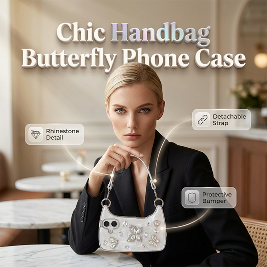 📱 TIJDELIJKE KORTING VAN 50%! ✨ 3D-handtas-telefoonhoesje met vlindermotief – Strass, afneembare riem, schokbestendig 🦋