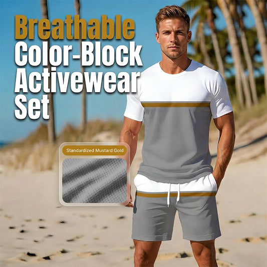 🔥Zomeraanbieding: 50% korting👕 Zomerse sportoutfit voor heren met kleurblokken🏖️