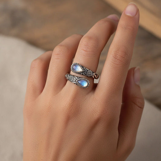 ✨ Vintage verstelbare open ring met een druppelvormige - lichtgevende zirkoon
