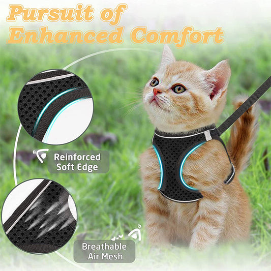 Reflecterend Mesh Tuigje en Riem Set voor Katten & Kleine Honden