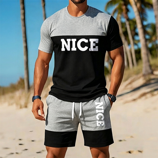 🎉 BEPERKTE TIJD 50% KORTING! 👕 Heren Colorblock T-shirt en Shorts Set – Ademende Stof & Verstelbare Trekkoord Taille 🔥