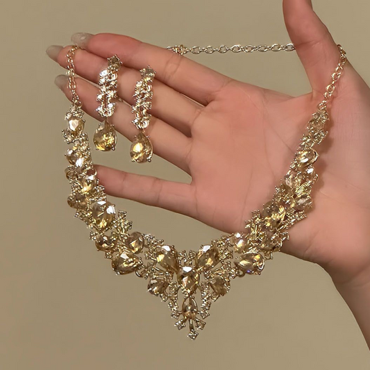 Elegante Gele Fonkelende Strass Sieraden